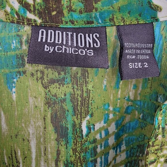 Chico's Additions Blouse Women's Large Leaf Botanical Print Semi Sheer Green - Picture 9 of 11
